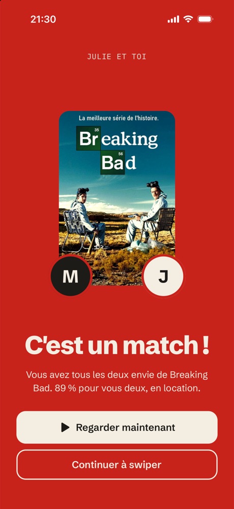 Écran C'est un match avec l'affiche commune